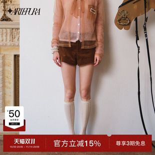 棕色立体花朵灯芯绒短裤 新品 女外穿设计感小众 PURA2025秋季 ARTE