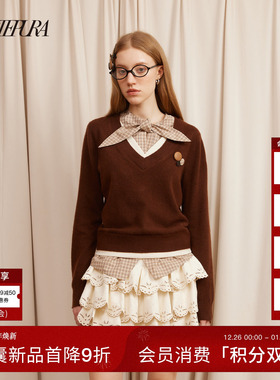 ARTE PURA25秋冬胶囊新款学院风复古格纹绑带衬衫假两件毛织衫女