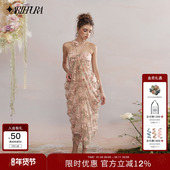 裙子新款 ARTE PURA烟粉色蝴蝶刺绣挂脖荡褶连衣裙甜美优雅中长款