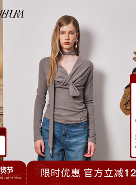 ARTE PURA2025秋冬新款迪木尔风飘带扭结德绒打底衫高级感t恤修身