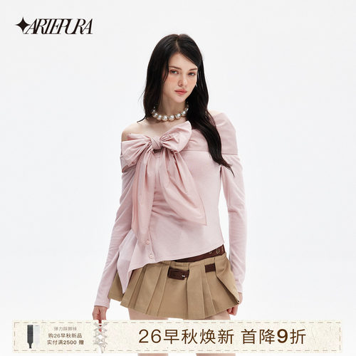 ARTEPURA蝴蝶结绑带一字肩上衣