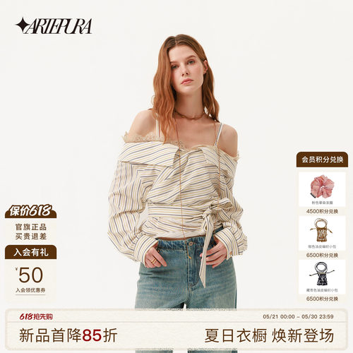 ARTEPURA露肩条纹衬衫