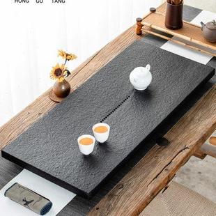 天然乌金石茶盘整块石头茶具家用大号小号石材黑金石茶海简约茶台
