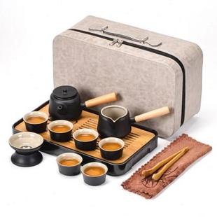 美甚旅行功夫茶具小套装 日式 简约陶瓷泡茶壶户外轻奢茶盘便携包装