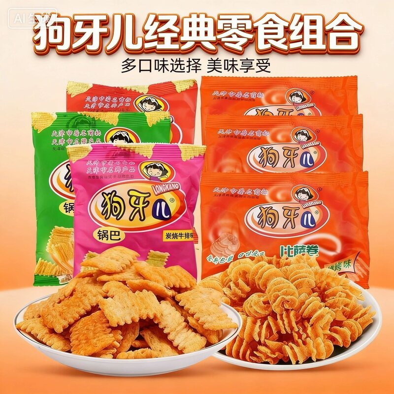 狗牙儿比萨卷+锅巴组合袋装香脆酥8090后儿时回忆怀旧小零食