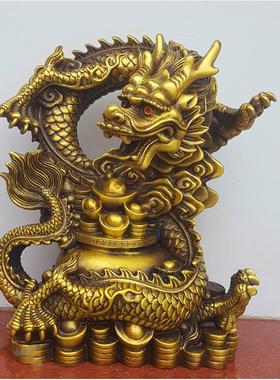 纯铜聚宝盆龙摆件大号生肖龙镇宅招财铜龙工艺品家居办公风水装饰