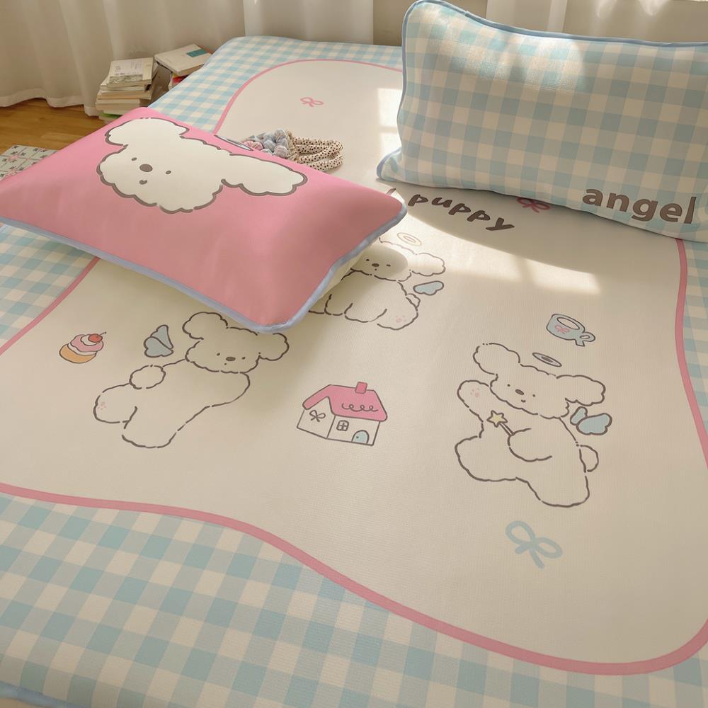 月亮睡瞭少女心卡通凉感冰丝席凉席裸睡三件套夏宿舍凉席软席子