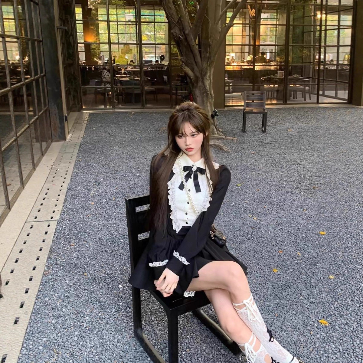 韩版富家千金甜酷小香风连衣裙女秋季新款高腰显瘦蓬蓬花苞短裙子