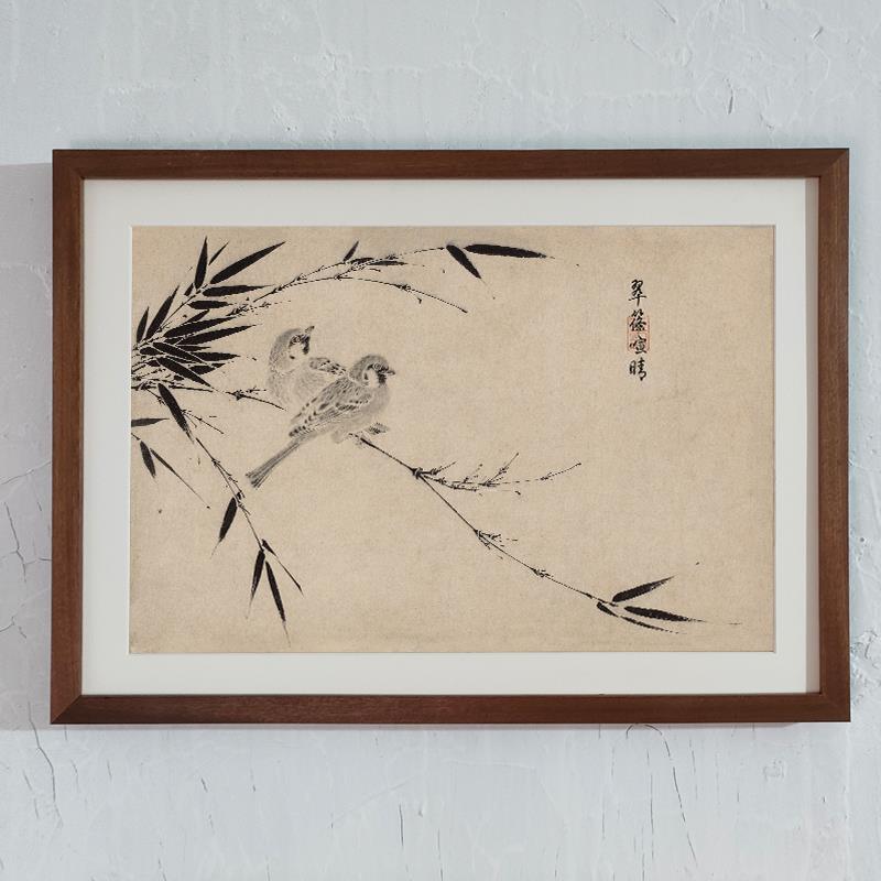 橙色写生宝图宋徽宗赵建华与飞鸟中国风挂画客厅书房入口装饰画