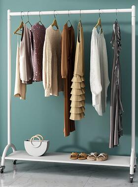 白色室内落地衣架阳台晾衣杆卧室置物挂衣架简易单杆式凉衣架带轮