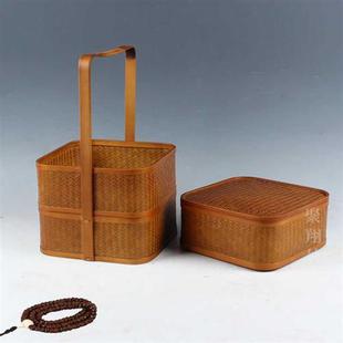 复古竹编收纳篮茶具收纳盒工艺品漆器提篮月饼礼品盒