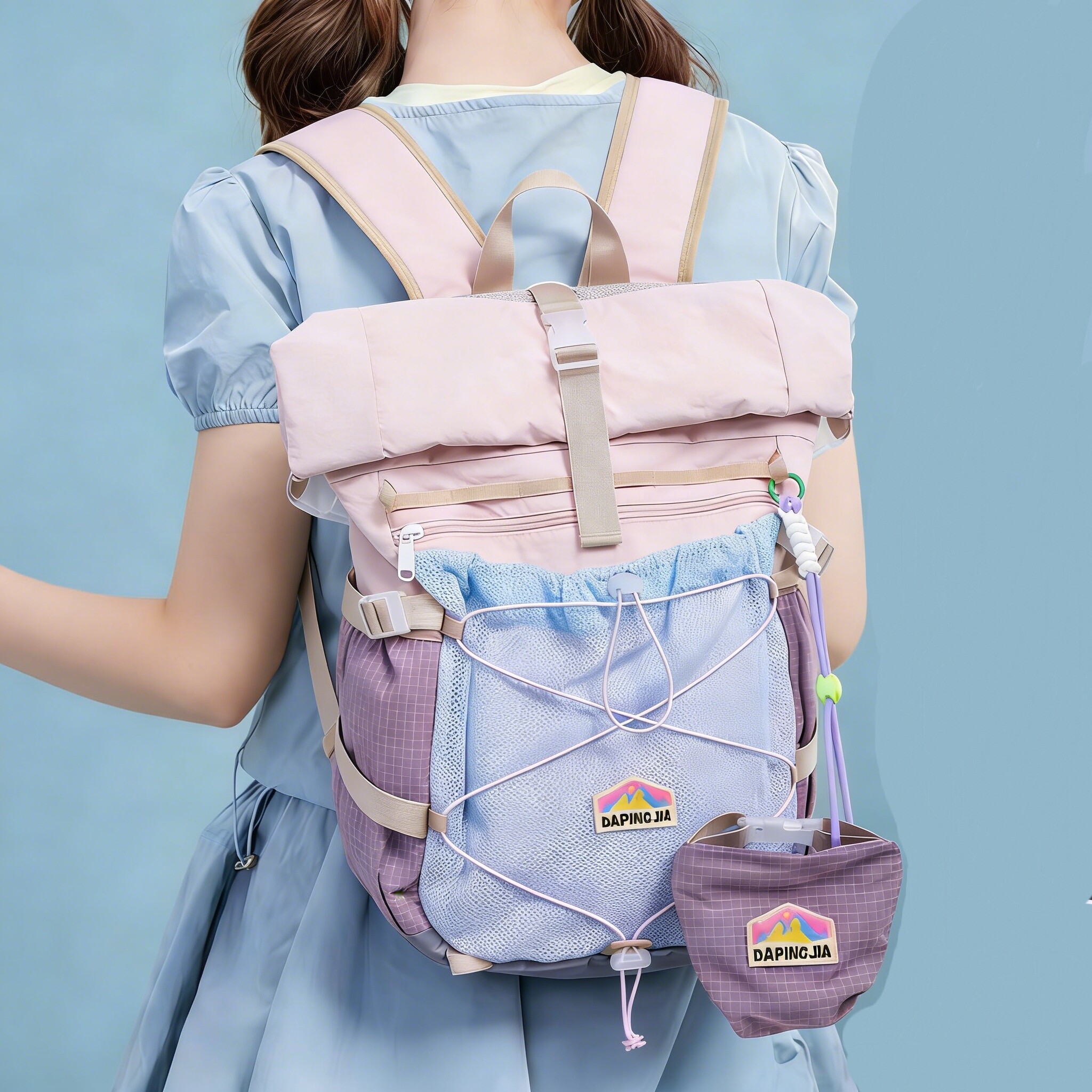 拼接撞色登山包双肩包女新款轻便大容量户外学生书包电脑旅行背包