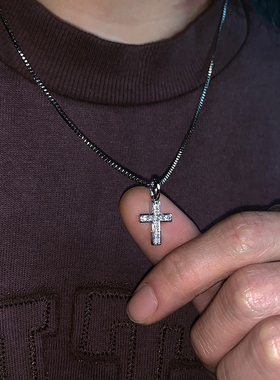 GangGang微型十字架S925银吊坠钛钢盒子链男女镶嵌锆石不掉色项链