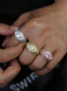 GangGang美式指环全视之眼荷鲁斯之眼潮流嘻哈满钻微镶锆石戒指男