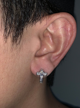 GangGang美式十字架耳圈s925银针耳钉小众轻奢锆石嘻哈rapper耳环