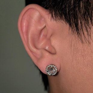 925纯银耳针ice同款 男圆耳钉高级感嘻哈痞帅微镶锆石满钻轻奢耳饰
