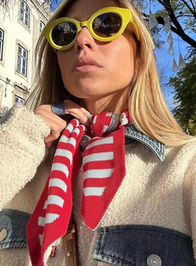 秋冬复古小围巾女冬季韩版装饰学生毛线小领巾百搭针织条纹围脖女