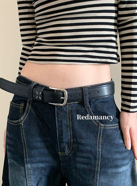 MM6风格小众简约腰带男女四角标数字皮带年轻人裤带潮百搭ins