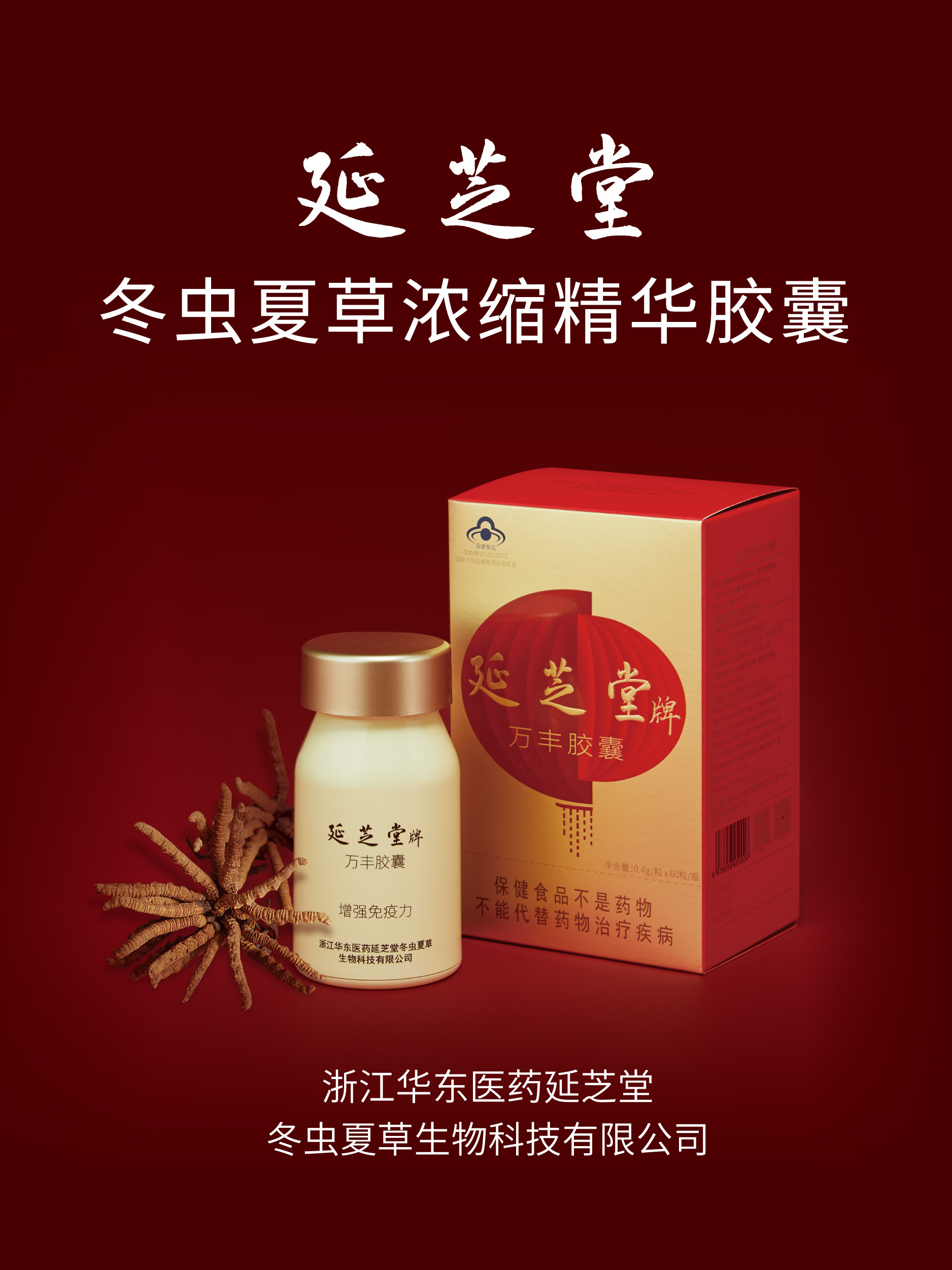 延芝堂冬虫夏草浓缩精华胶囊增强免疫力补肺益肾滋补保健礼盒