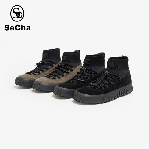 SACHA厚底圆头拼接抽绳束口磨砂皮休闲鞋BTPS-BY039