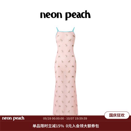 NEONPEACH霓桃波点斑比度假系列长纱裙沙滩裙波点小鹿图案