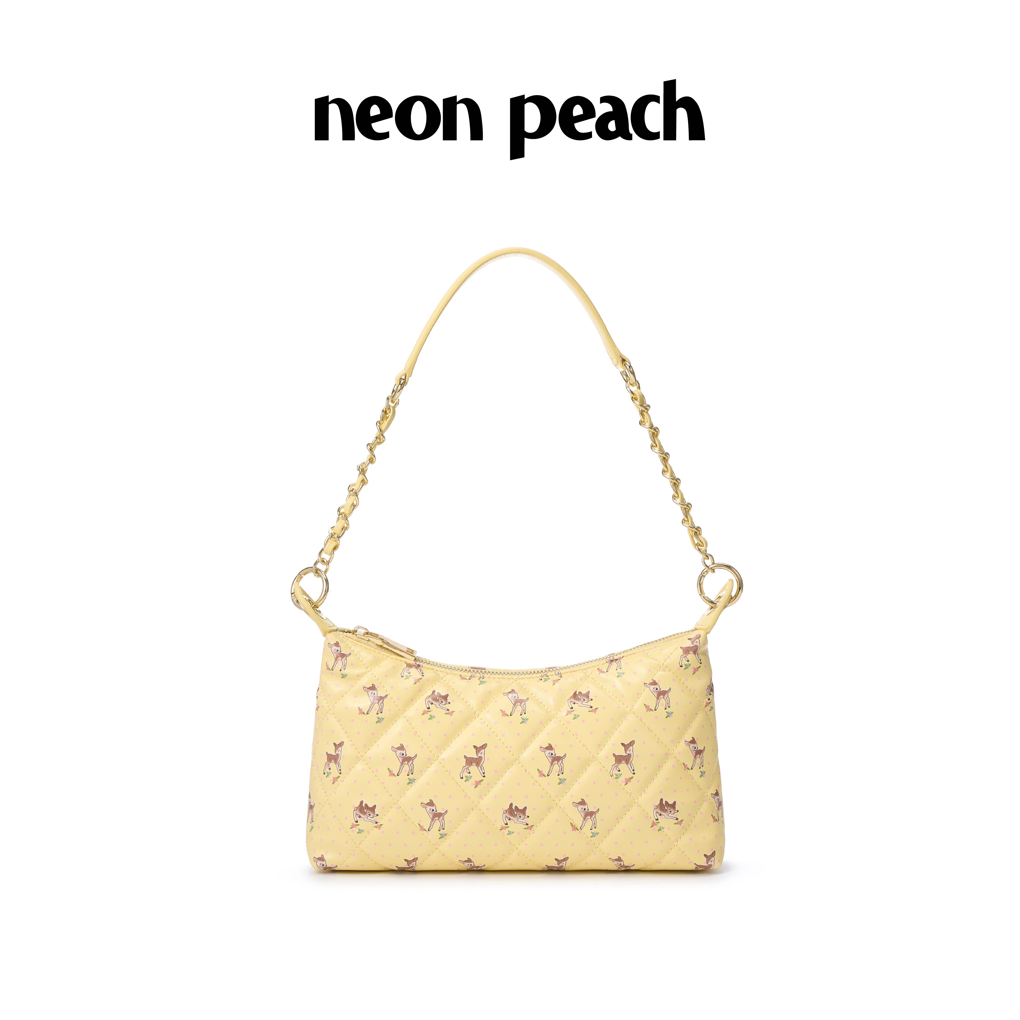 NEON PEACH霓桃原创设计奶油黄色波点斑比小鹿腋下斜挎小包夏季