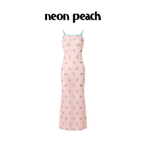 NEONPEACH霓桃波点斑比度假系列长纱裙沙滩裙波点小鹿图案