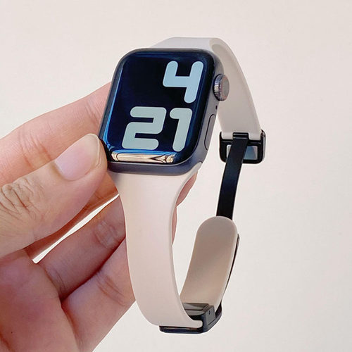 适用于applewatch11纯色小蛮腰运动硅胶磁吸表带苹果手表910代se2