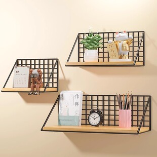 墙上置物架免打孔客厅创意一字木板壁挂书架寝室床头搁板货挂篮架