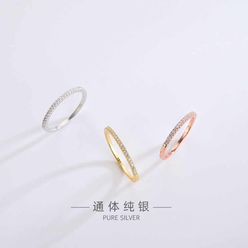 925纯银日韩微钻简约关节戒指闭