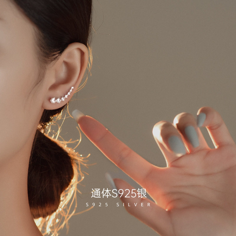 高级感S925银一排式锆石耳环女气