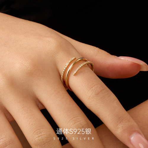 S925纯银欧美时尚三环线条戒指女