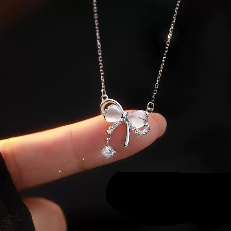 S925纯银蝴蝶结项链女款轻奢小众