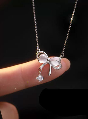 S925纯银蝴蝶结项链女款轻奢小众