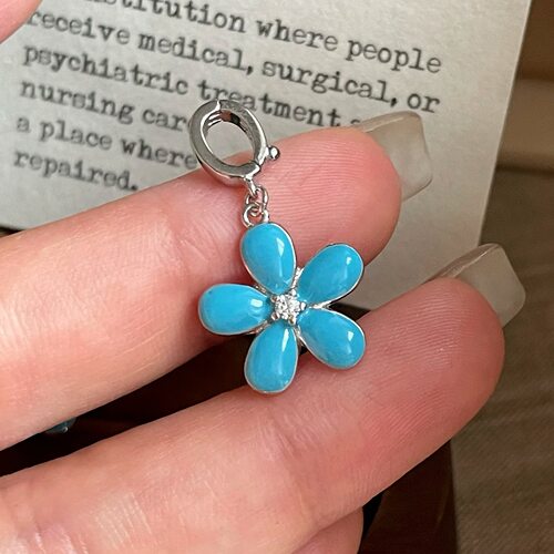 S925银花朵克莱因蓝吊坠简约时尚