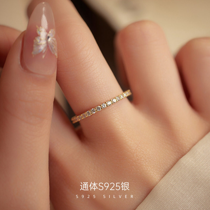 高级感S925银日系轻奢满钻戒指女