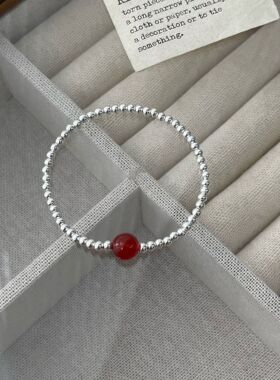 S925纯银好运红玛瑙圆珠手链新年