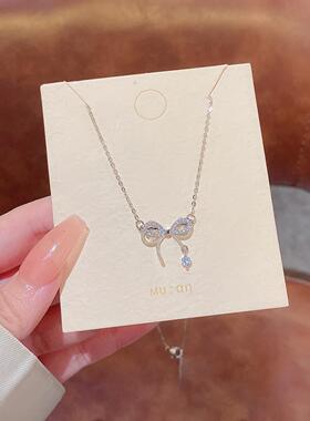 韩国新款双层蝴蝶结钛钢项链女