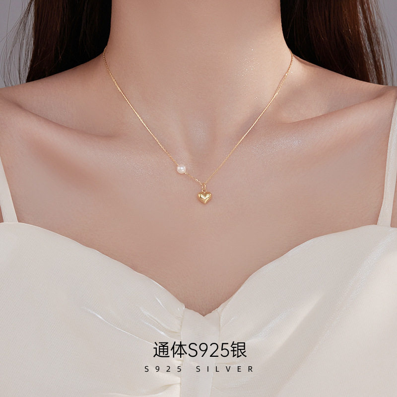 925银简约小众设计桃心项链女韩