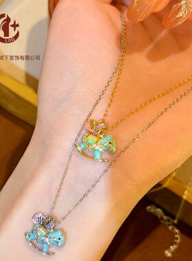S925纯银珐琅滴釉摇摇马项链女本