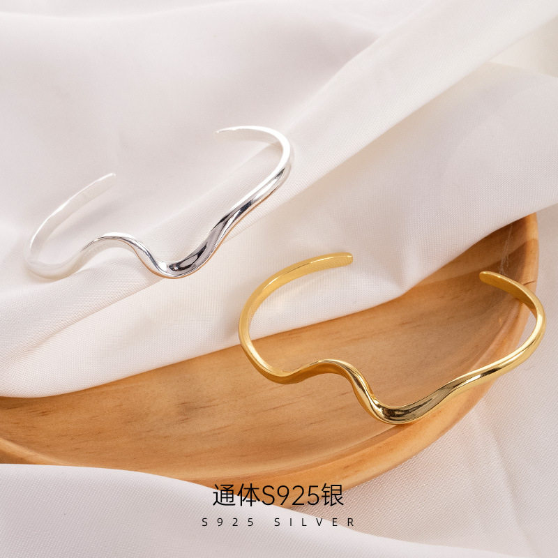 s925纯银手环极简波浪手环ins韩