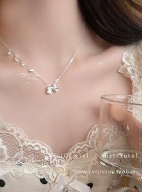 韩系爆款甜美蝴蝶结钛钢项链女