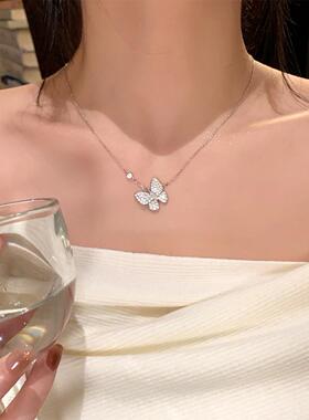 春夏爆款超闪满钻蝴蝶吊坠项链女