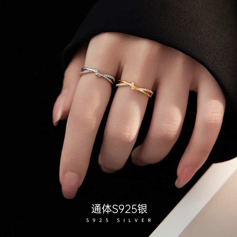 高级感S925银简约打结戒指女小众
