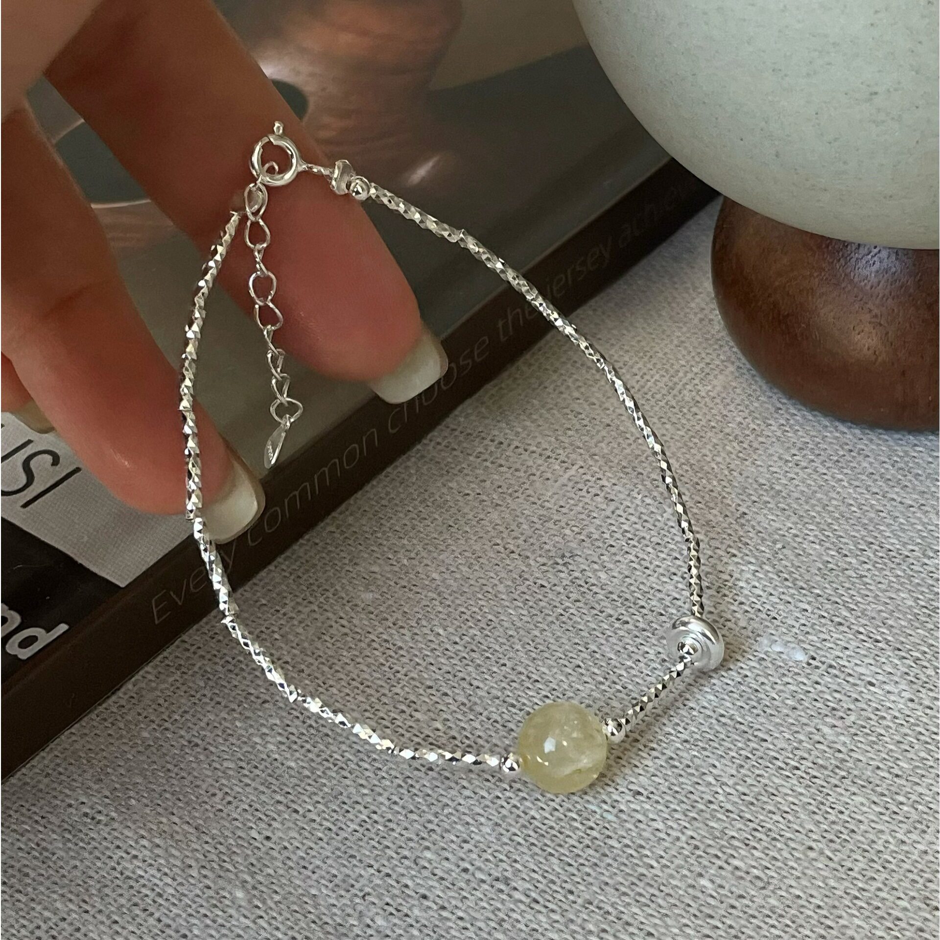 s925纯银满天星猫眼手链ins简约