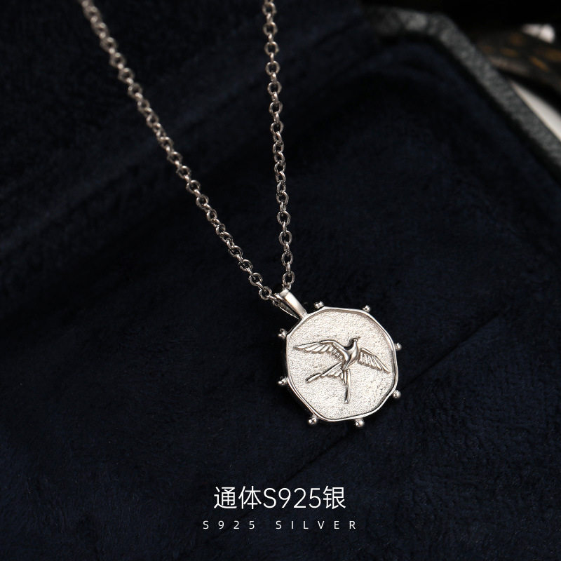 高级感S925银罗盘燕子吊坠项链女