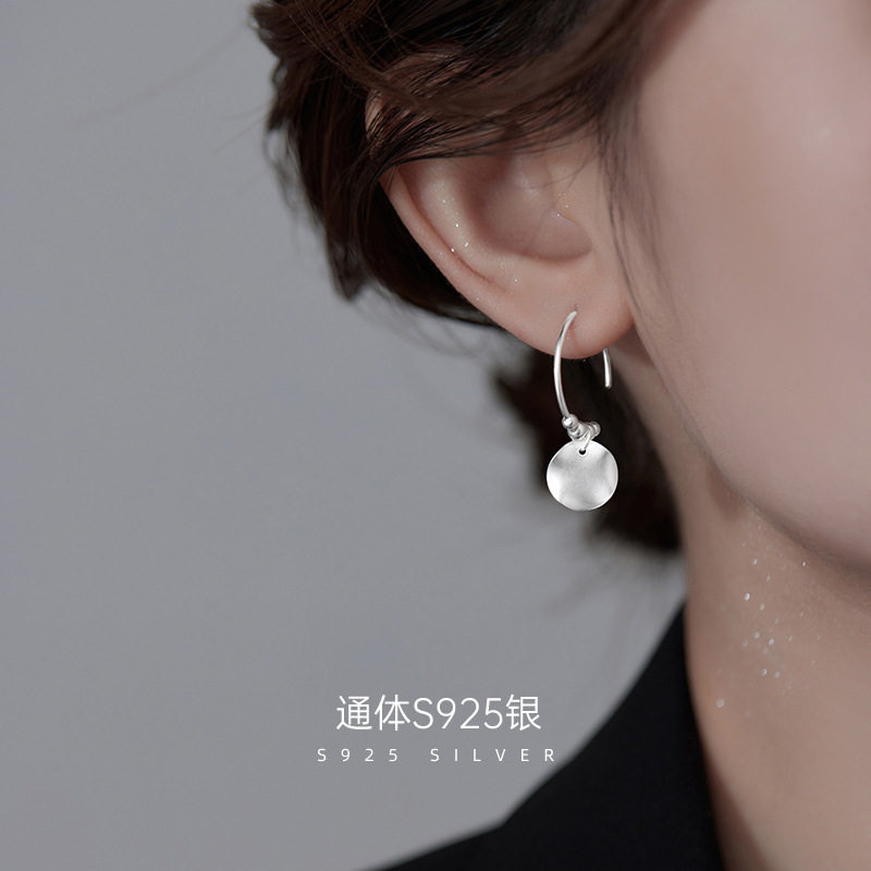 高级感S925银简约圆片耳环女夏轻