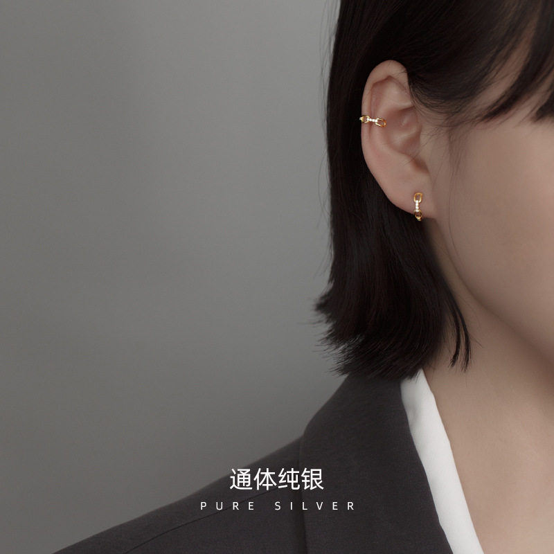 高级感S925银镂空锁链耳骨夹女韩