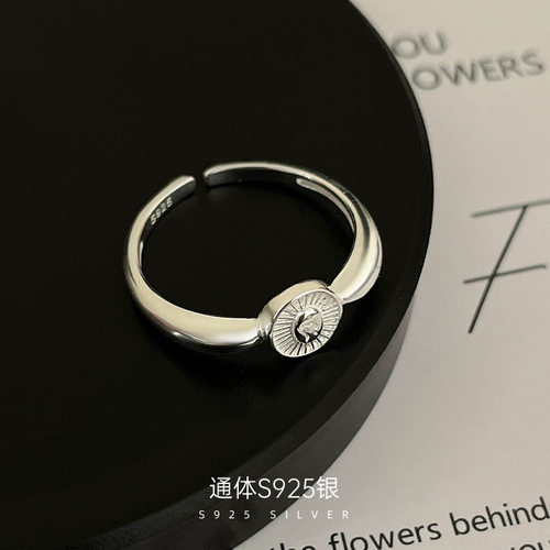 高级感S925银日韩系图纹椭圆戒指