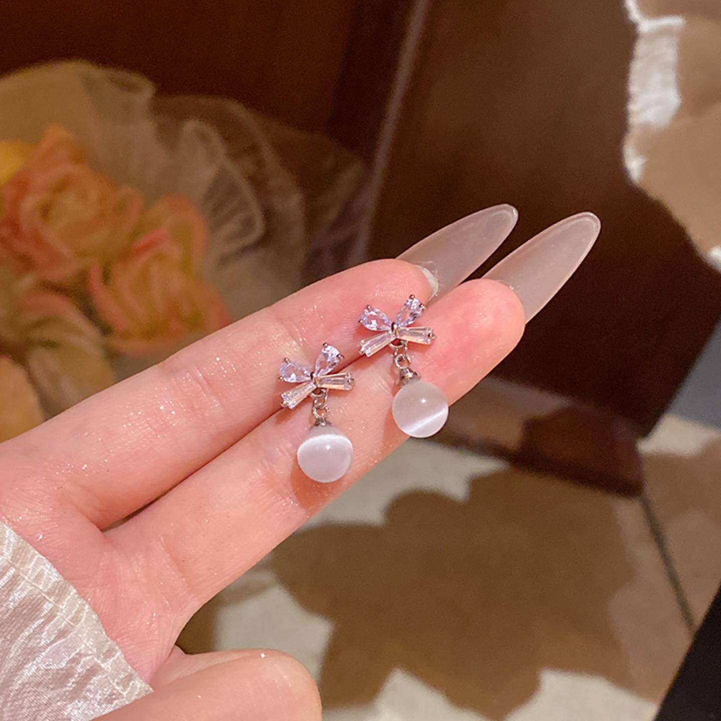 精致蝴蝶结锆石耳钉女轻奢小众